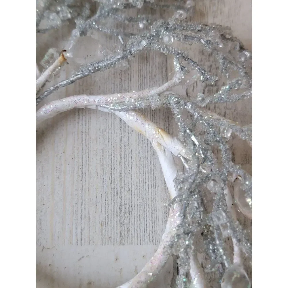 Mini white silver snow tree‎ wreath ornament Xmas decor